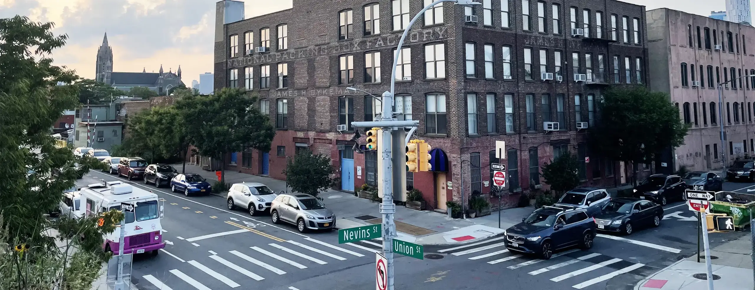Brick building on street corner