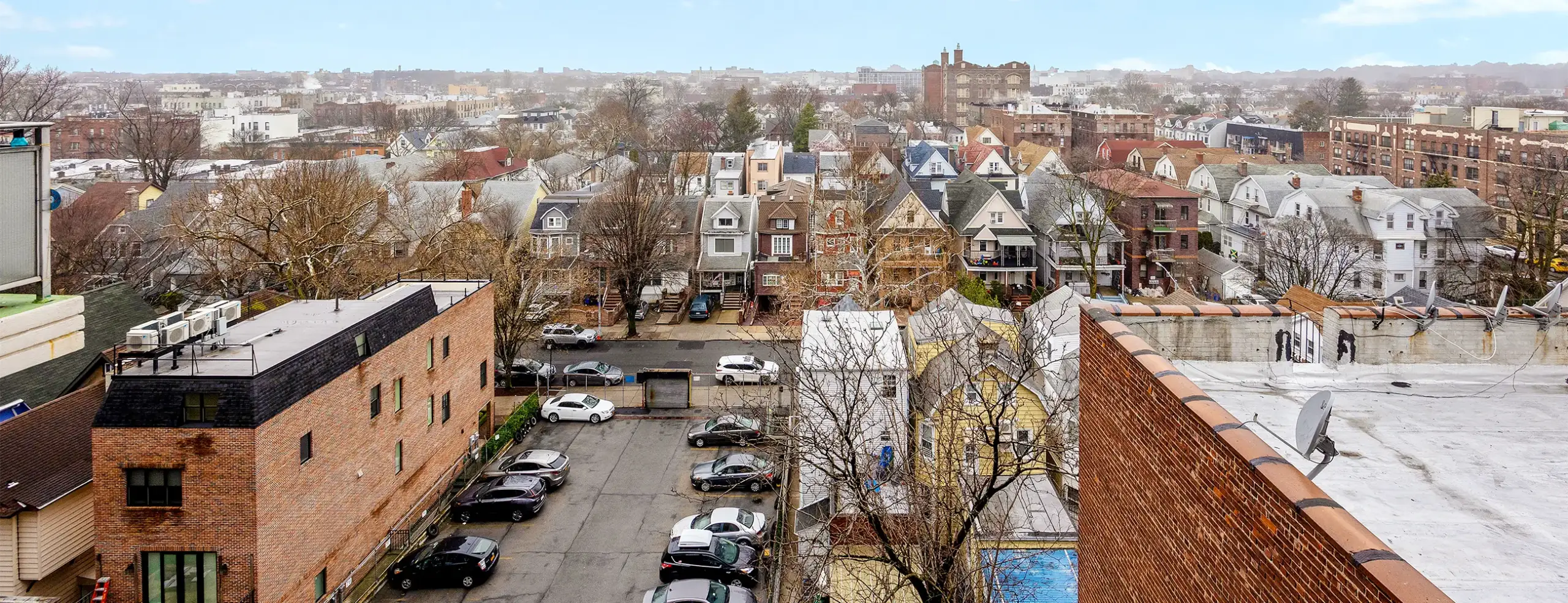 Aerial view of Kensington neighborhood buildings