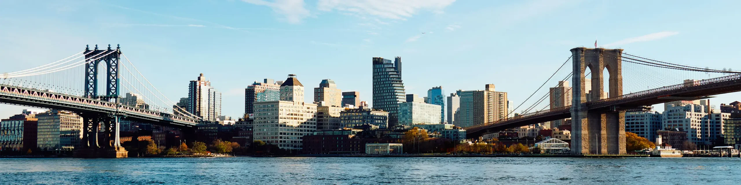 Brooklyn skyline flanked by Manhattan and Brooklyn Bridge