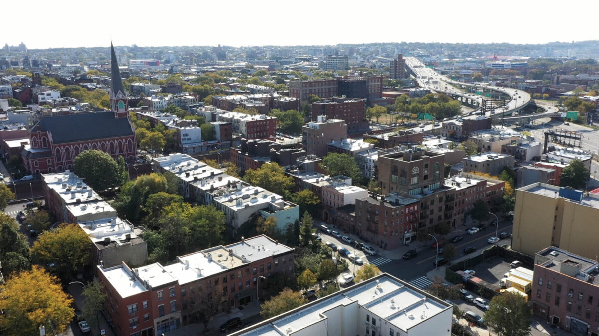 Aerial shot of Brooklyn neighborhood